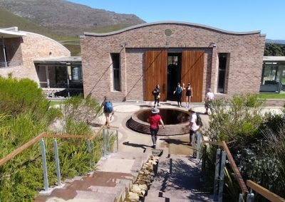 Another happy group of wine walkers on the Overberg Wine Walk guests arriving at Spookfontein winery for an amazing lunch